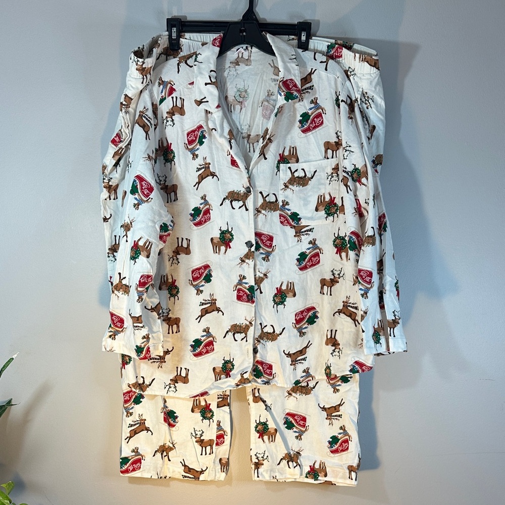 Old Navy Printed Flannel Pajama 2 piece Set Festive Reindeer size 3X